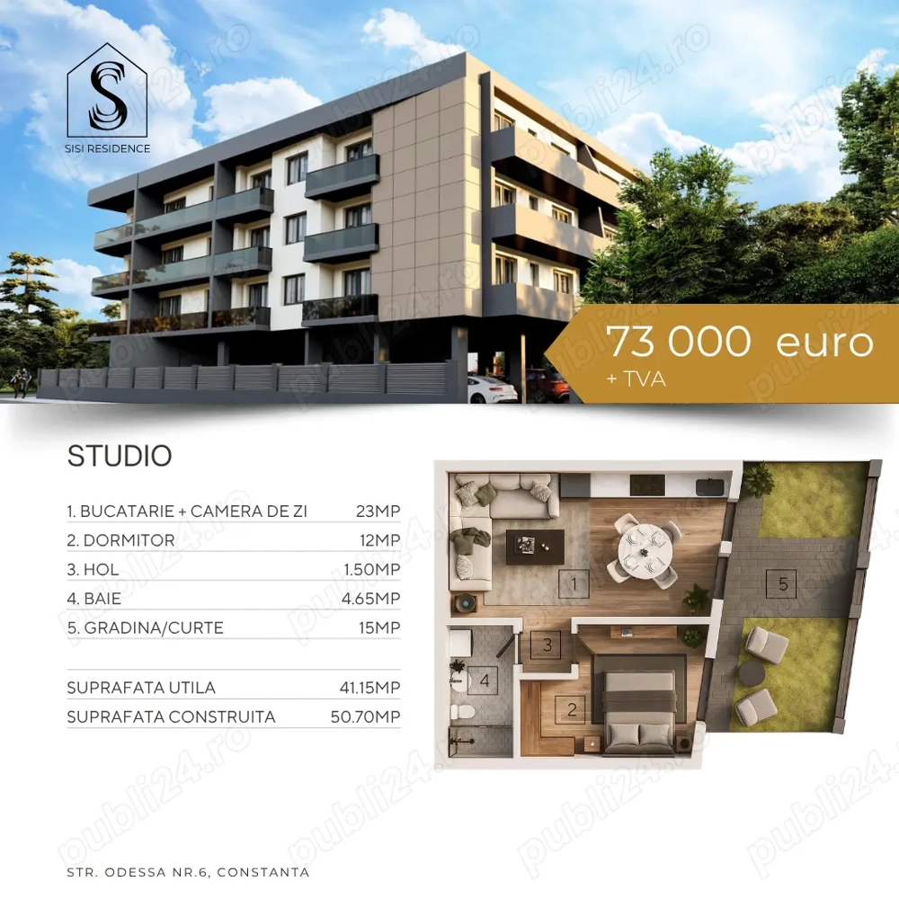 Studio de Vanzare, Bloc nou, Tomis nord , Sisi Residence