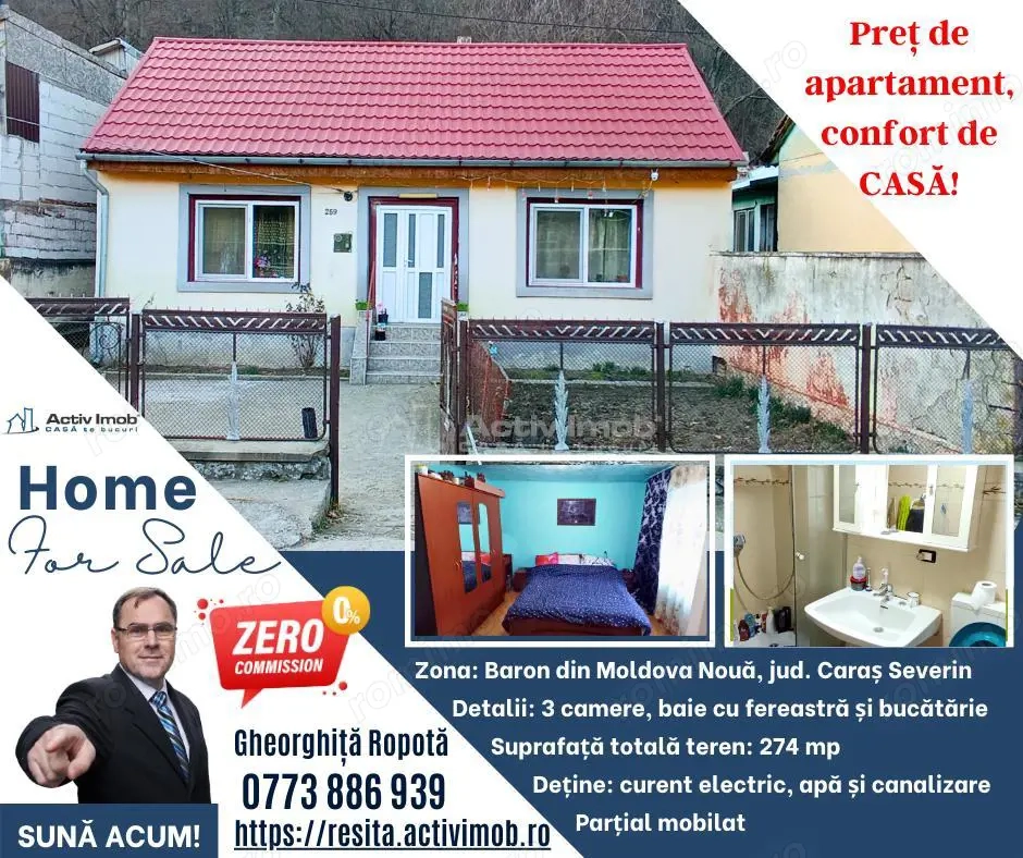 MOLDOVA NOUA, Casa 3 camere, Suprafata totala teren: 274 mp