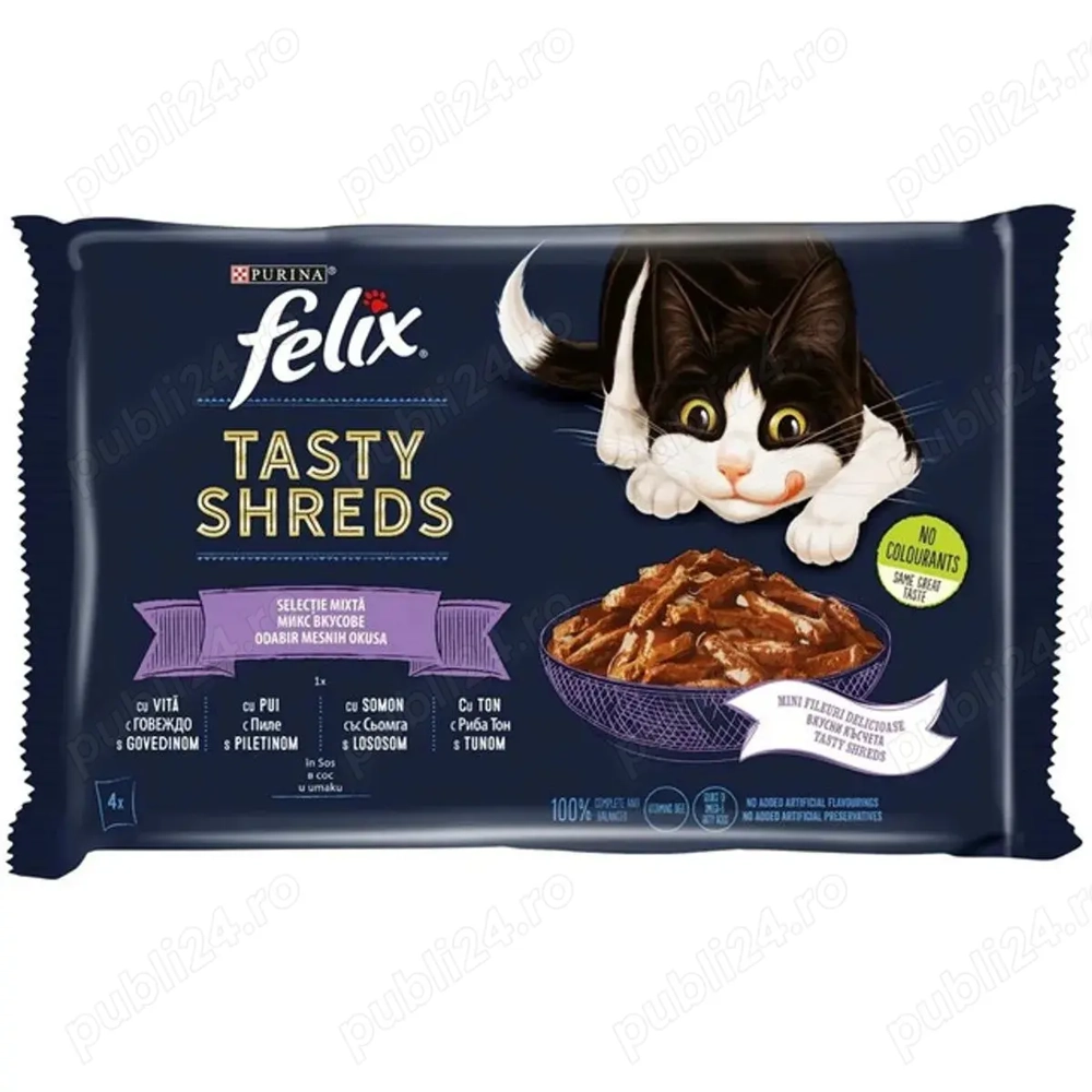 Hrana umeda pentru pisici Felix Tasty Shreds Mix 4buc x 80g
