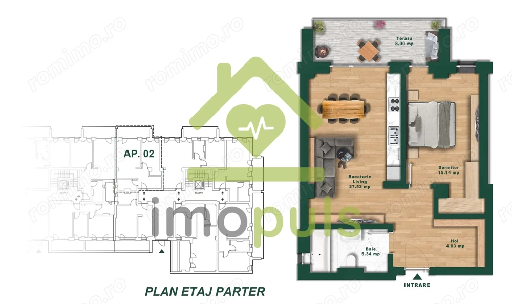  Apartament cu 2 camere, 52 mp utili + terasă 8 mp✨