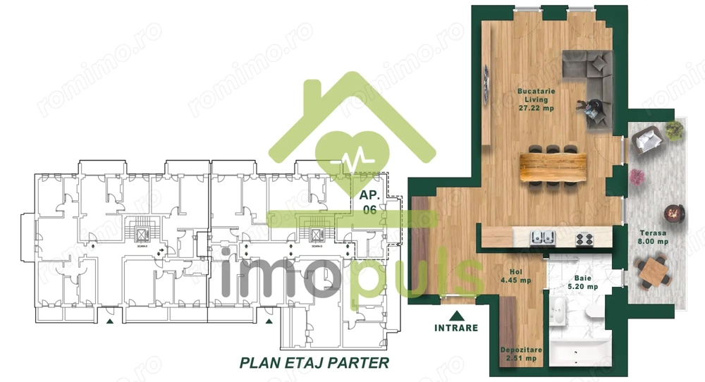  Apartament cu 1 cameră, 40 mp utili + terasă 8 mp✨