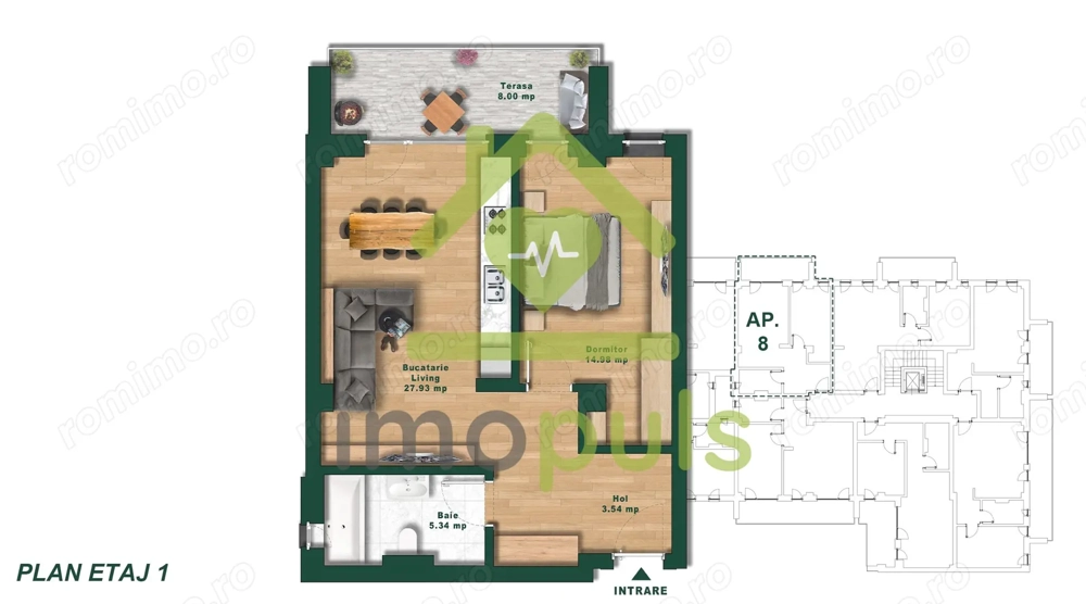  Apartament cu 2 camere, 52 mp utili + terasă 8 mp✨