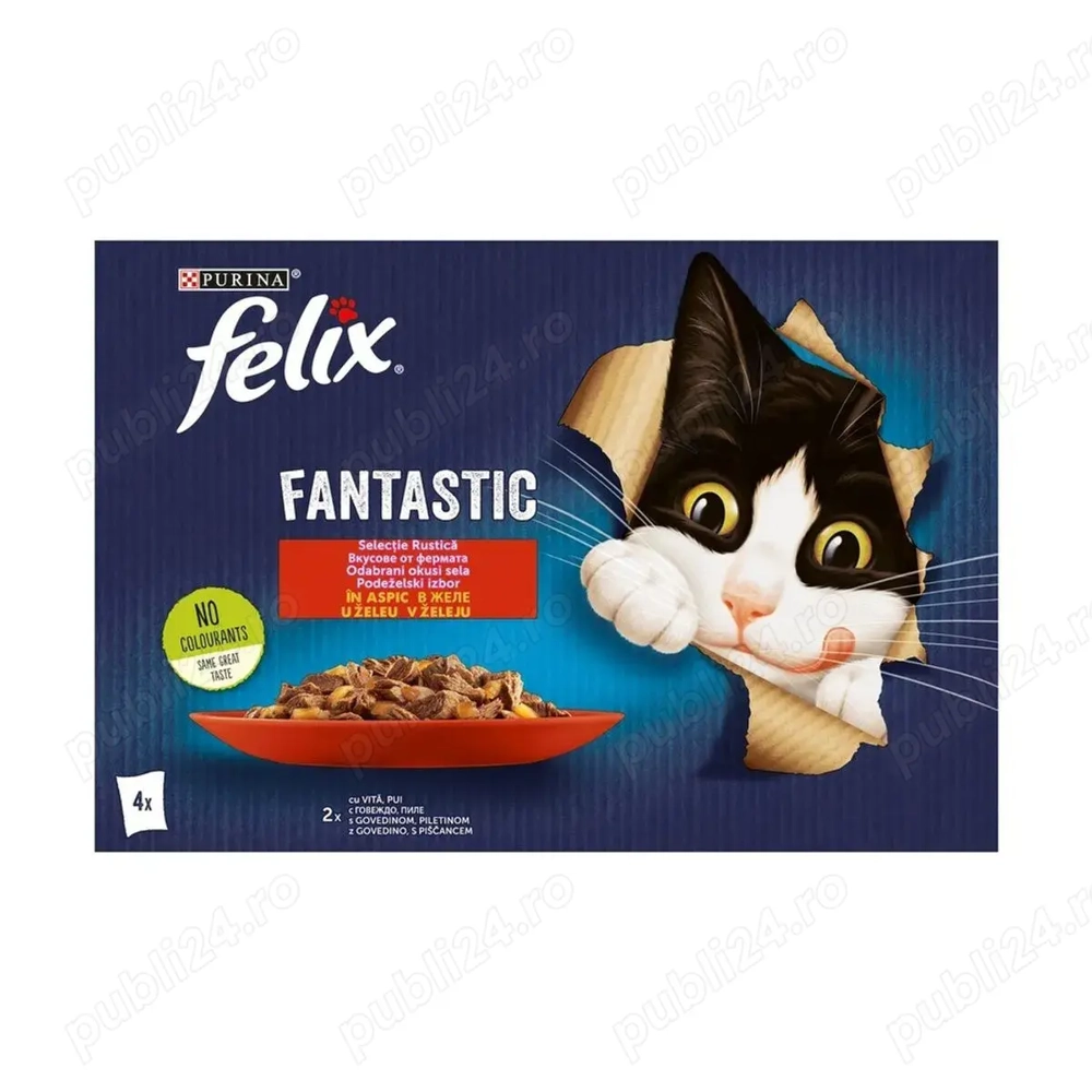 Hrana umeda pentru pisici Felix Fantastic cu vita si pui aspic 4x85g
