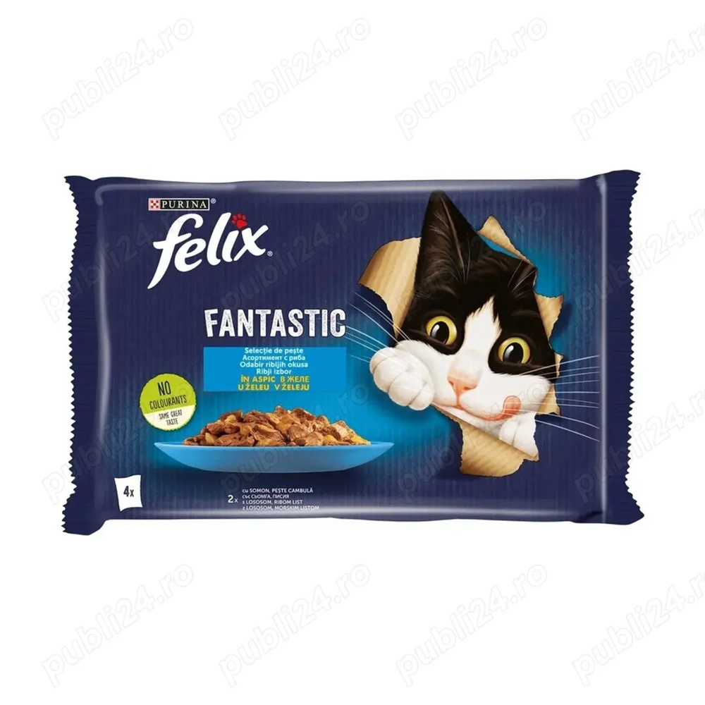 Hrana umeda pentru pisici Felix Fantastic cu somon in aspic 4x85g