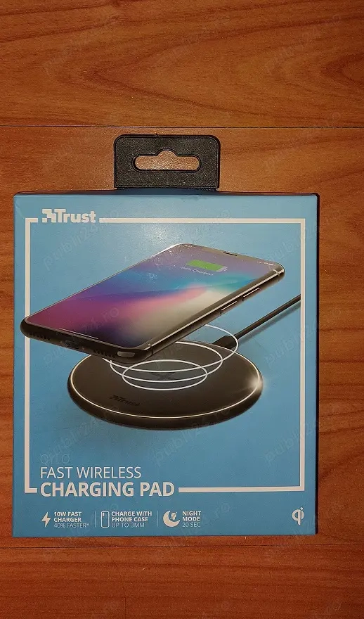 Incarcator wireless Trust QYLO, fast charging, negru - ideal cadou