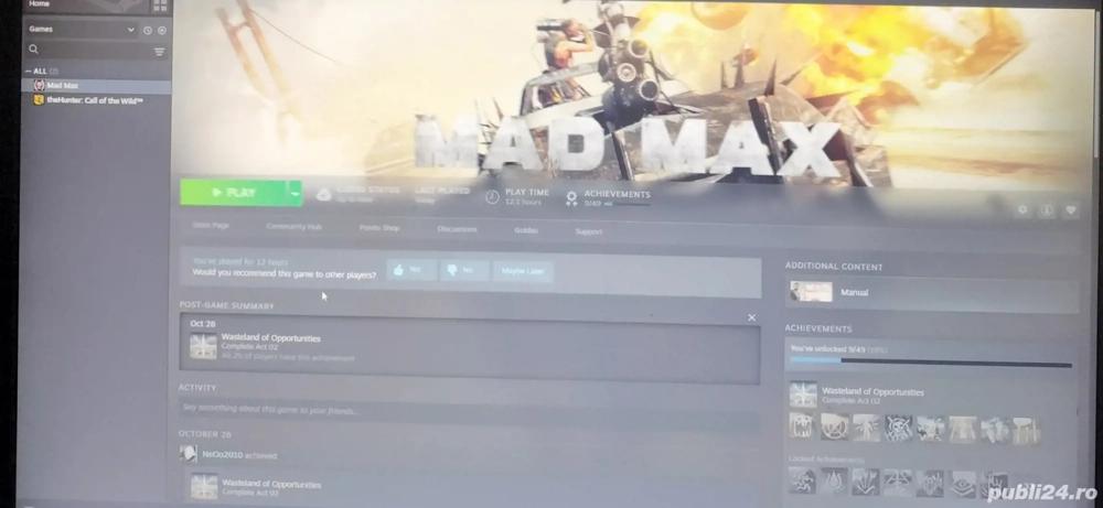 Cont de Steam cu The Hunter Call Of The Wild și Mad Max 