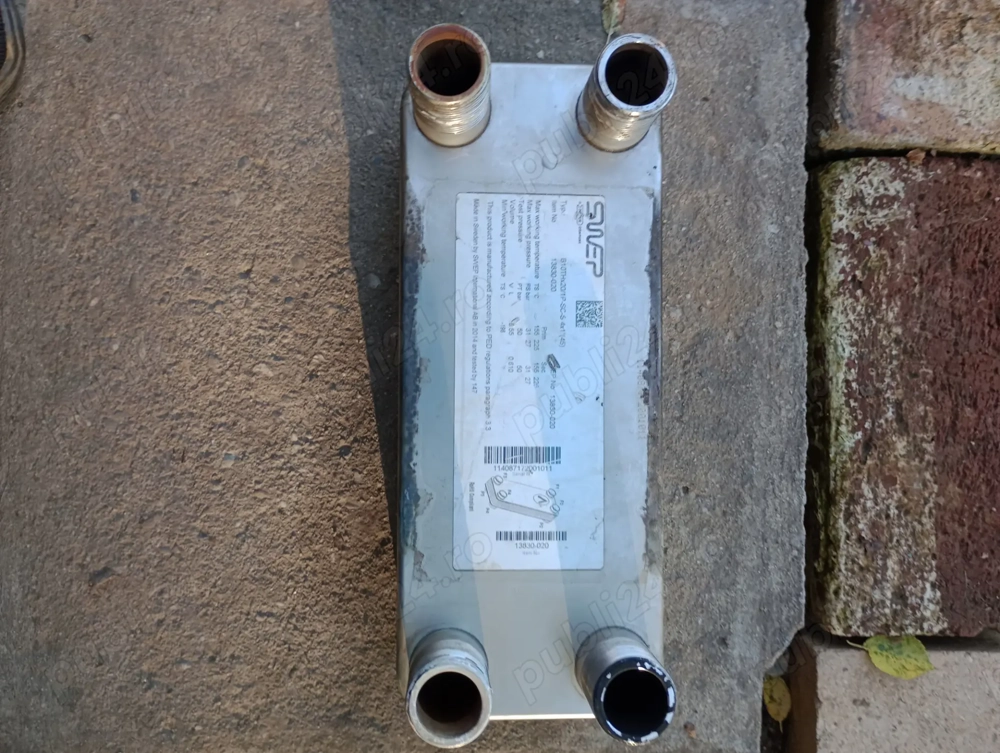 Schimbator de caldura in placi, pentru cazane pe combustibil solid