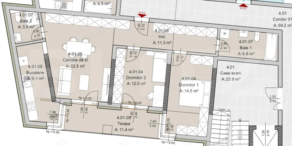 Apartament 3 camere 2 bai, 80 mp, Constructie Noua, Zona The Office