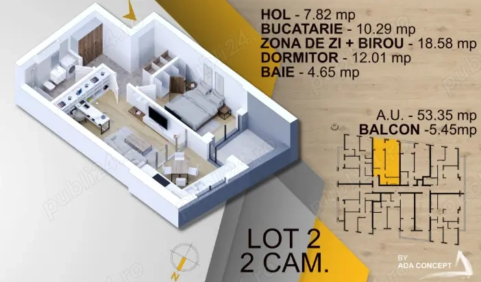 Apartament 2 camere - 102.000 Euro + TVA, ansamblu rezidential - Titan