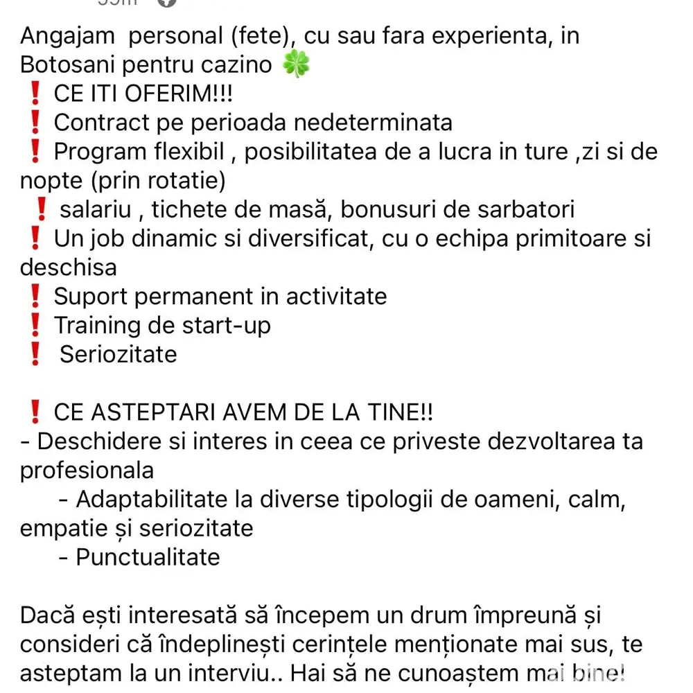 angajam operatoare sala jocuri (fete )