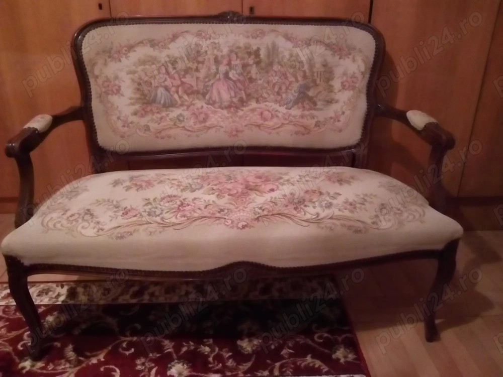 Vând Hol Rococo canapea 2 locuri și 2 fotolii cu tapițerie goblen autentic