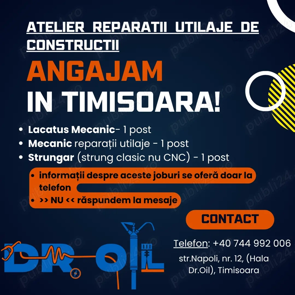 Angajam Lacatus,Mecanic si Strungar