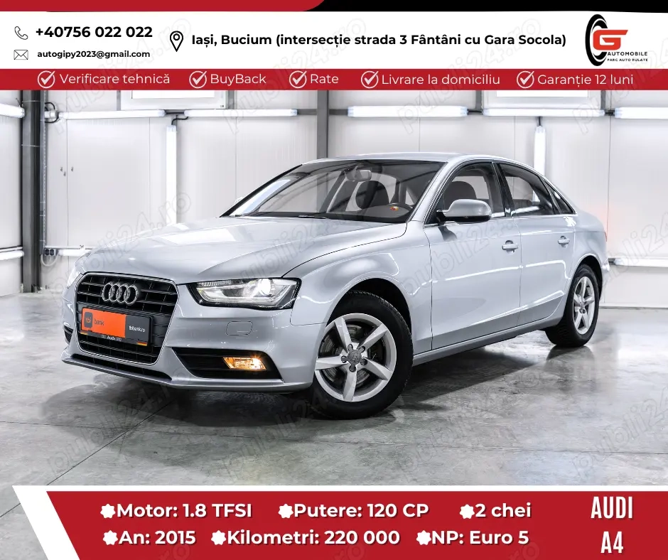 AUDI A4 SEDAN Fab.2015 Benzină Euro5 CP120 Navi Climatronic Jante Senzori