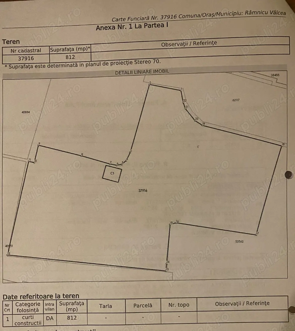 Ramnicu Valcea , teren 812 mp, adresa- Str. Dacia , nr.4 A