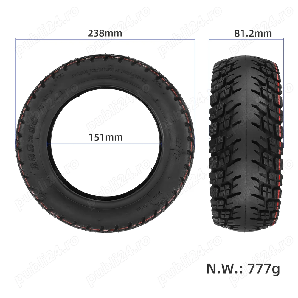 Cauciuc fără cameră 80 65-6 (255 80) Off-Road pentru trotinete Speedual Grace 10, Kaabo Mantis
