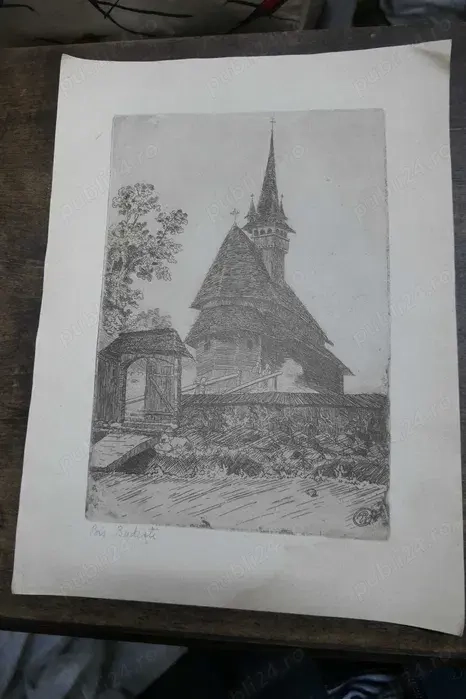Gravura Anton Kaindl (1872-1951) Biserica Budesti
