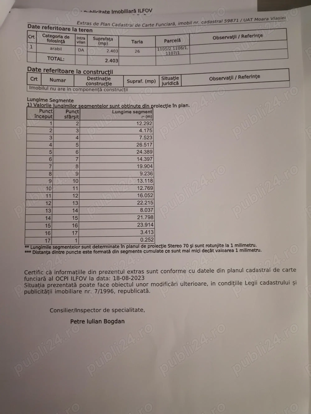 Teren intravilan Moara Vlasiei județ Ilfov 2400 mp 