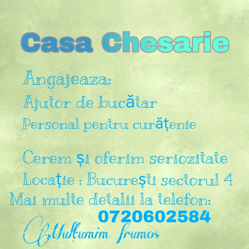 Casa Chesarie  angajează 