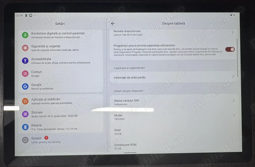 Tableta Lenovo Tab M10 (3rd Gen) TB328XU, 10.1", Octa-Core, 32GB, 3GB RAM, 4G, Storm Grey