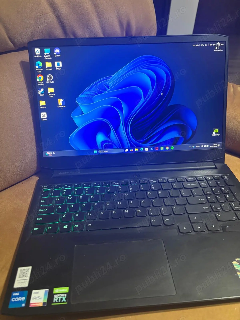 Laptop gaming Lenovo IdeaPad gaming 3 i5-11300H,RTX3050, detali in descriere