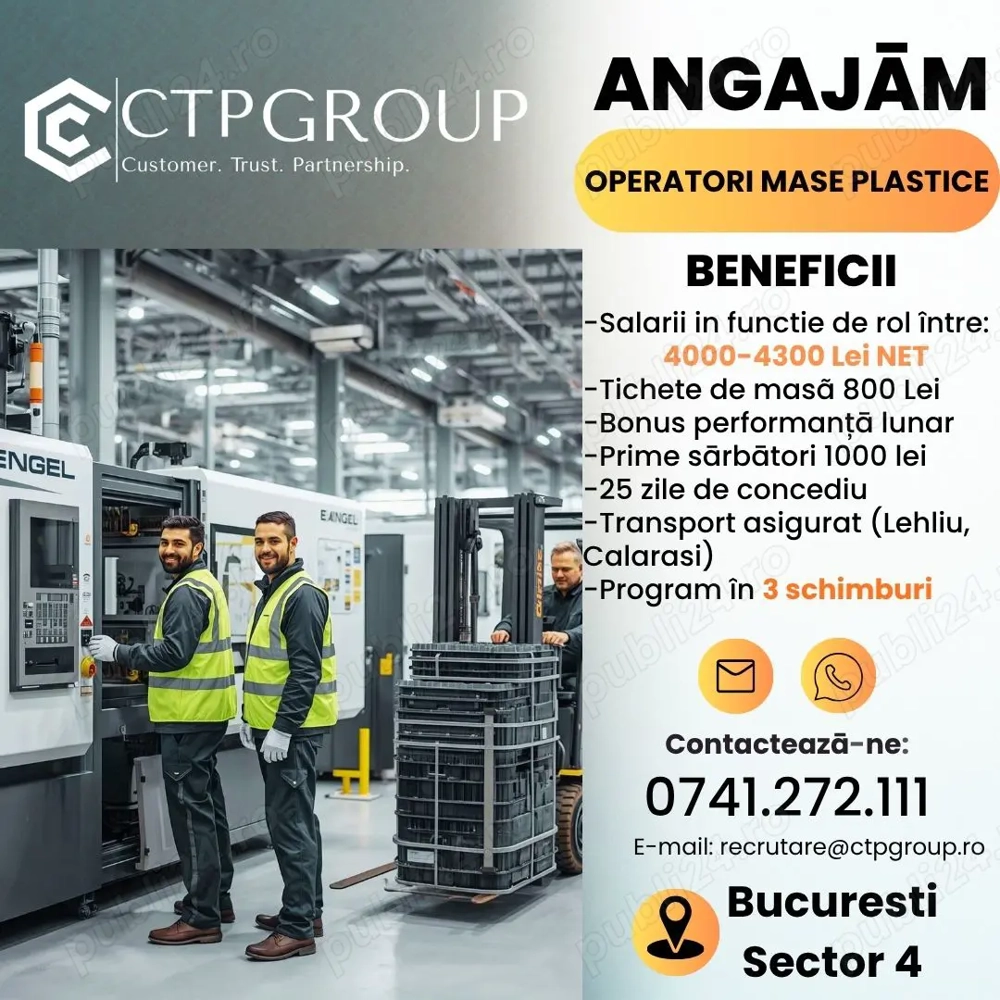 Angajam Operatori Mase Plastice salariu 4000-4300 lei NET