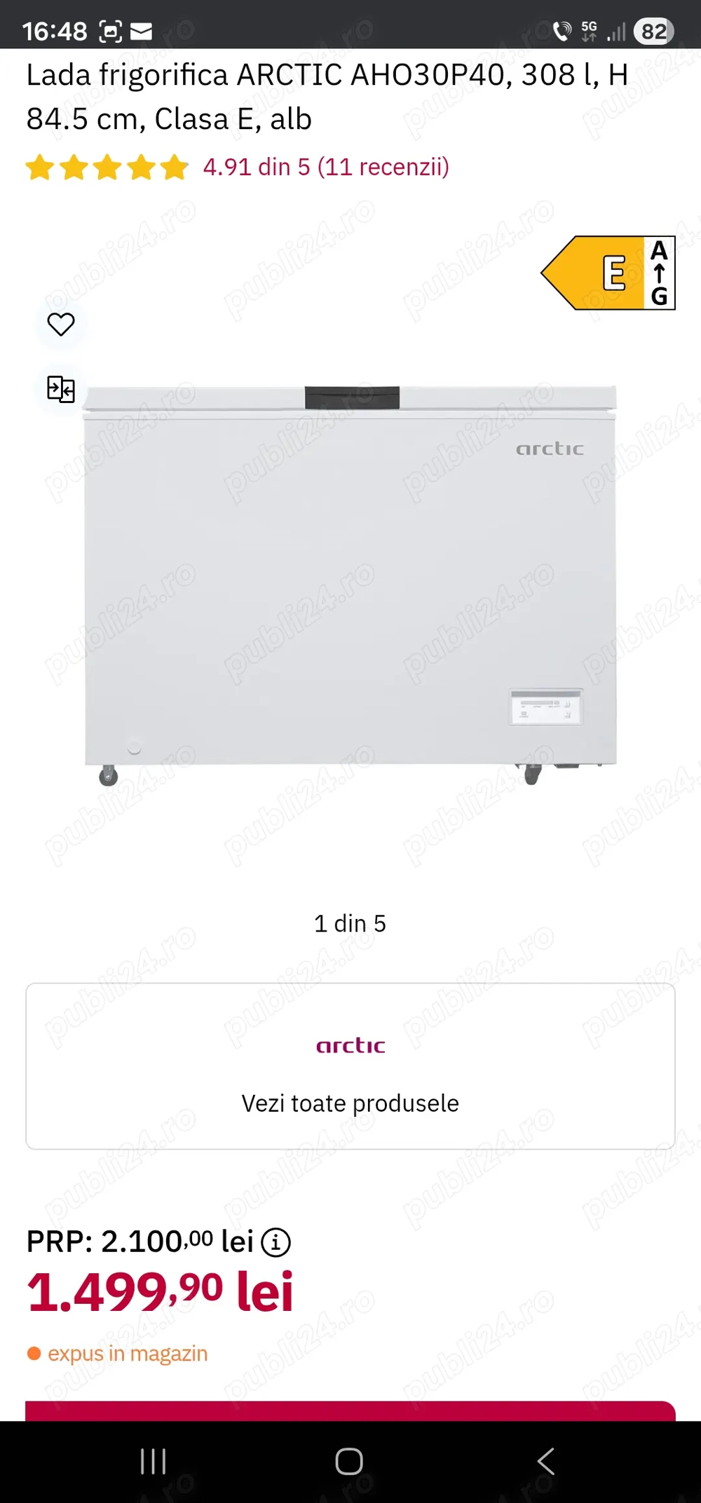 Vand lada frigorifica Arctic, alba, capacitate 308 litri