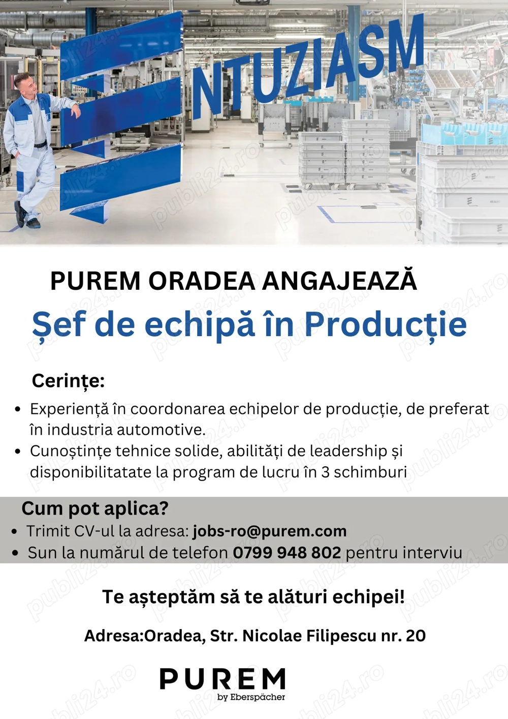 Angajăm Șef de Echipă în Producție   Purem by Eberspächer Oradea!