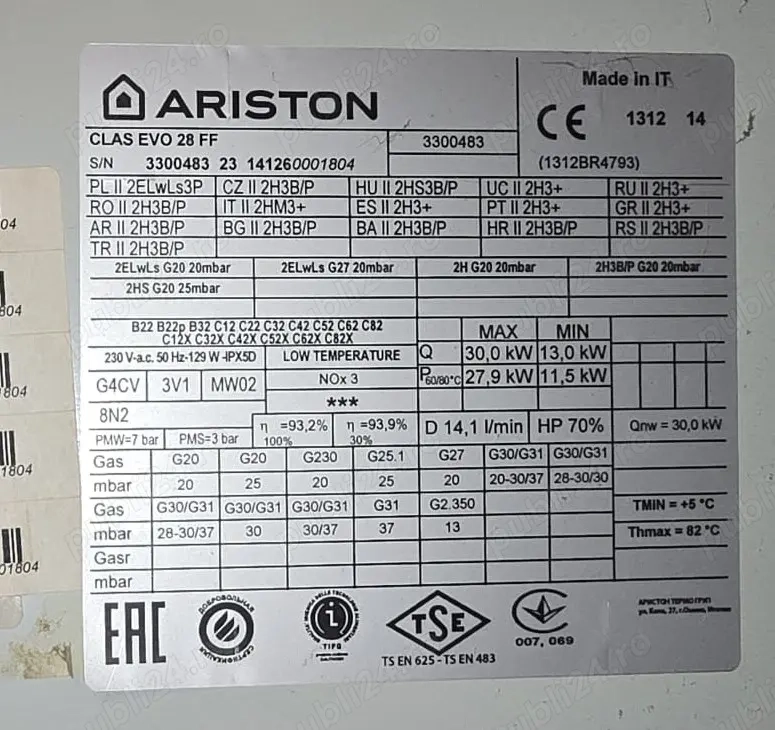 Dezmembrez centrala termică Ariston Clas Premium Evo 28 FF
