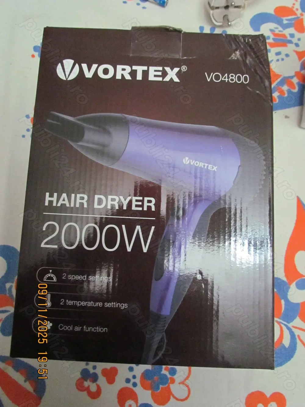 Vand Uscator de par VORTEX VO4800, 2000W, 2 viteze, mov