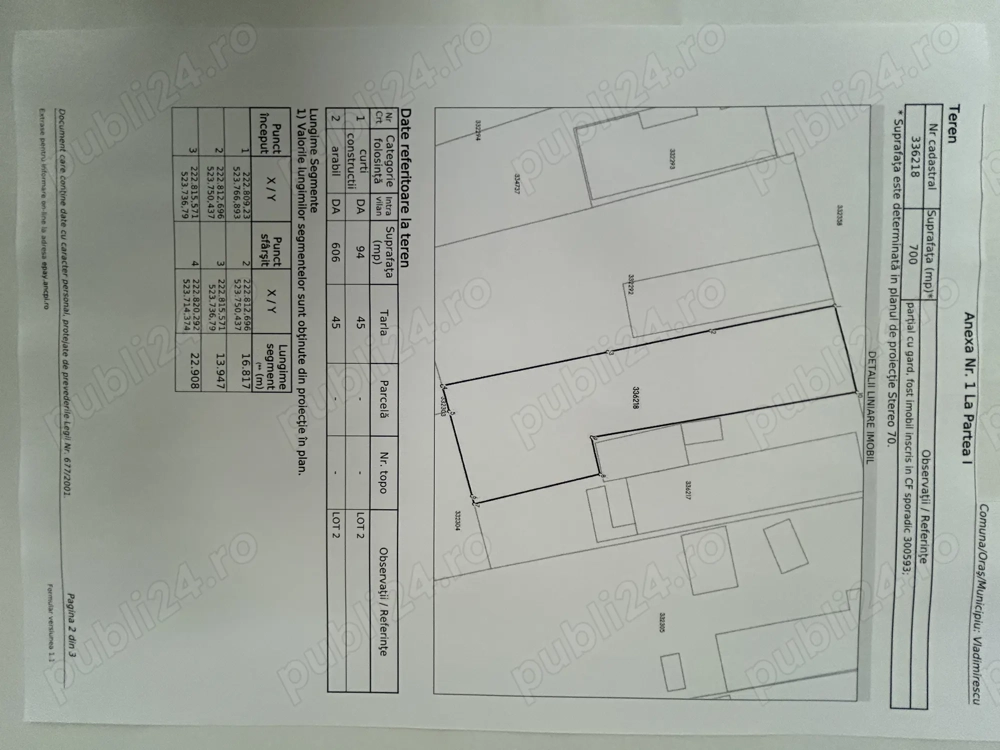 Vand parcela teren,st.700 mp.,in comuna Vladimirescu, jud.Arad,pozitionat intre case,langa Primarie
