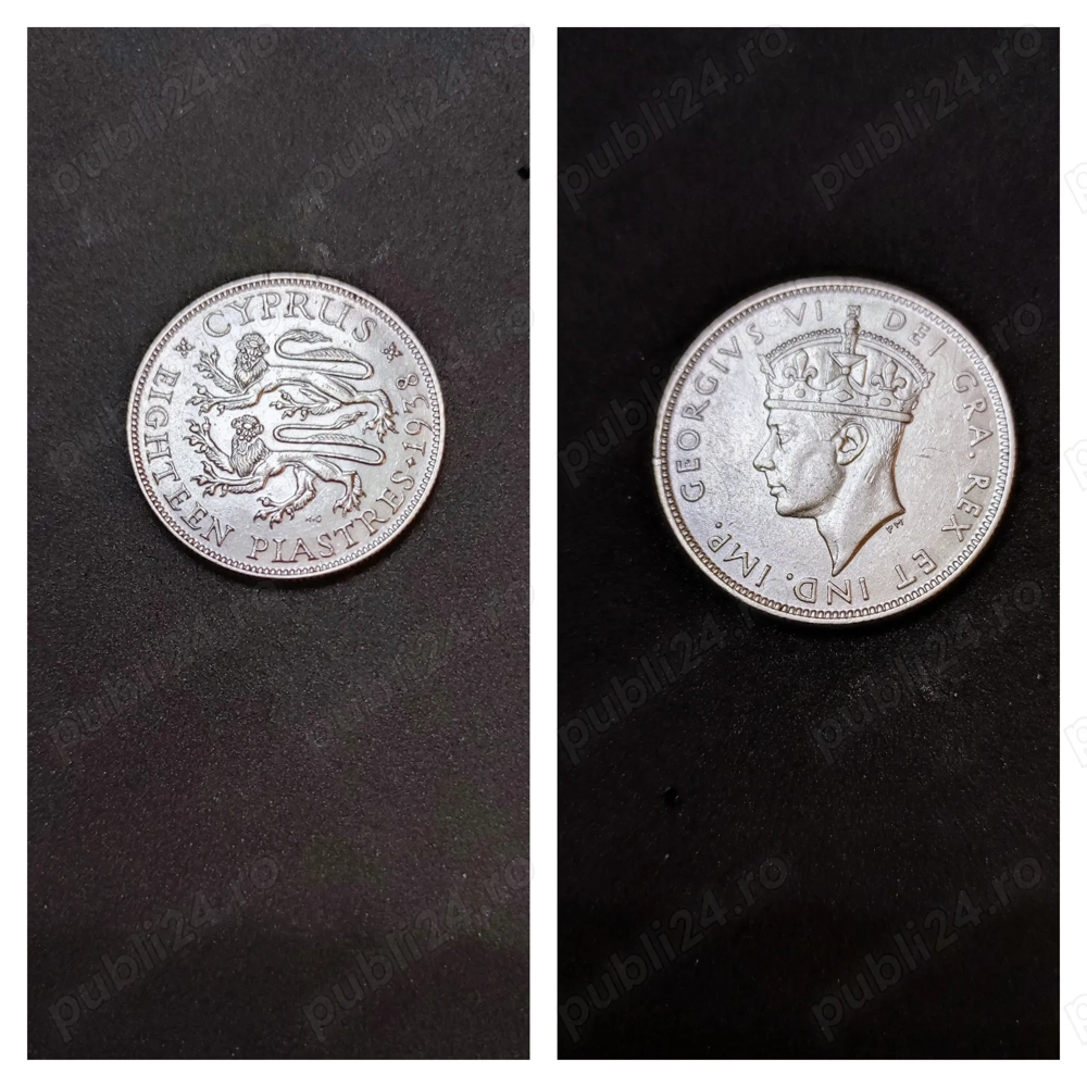 Moneda argint 18 Piastres, CIPRU, 1938