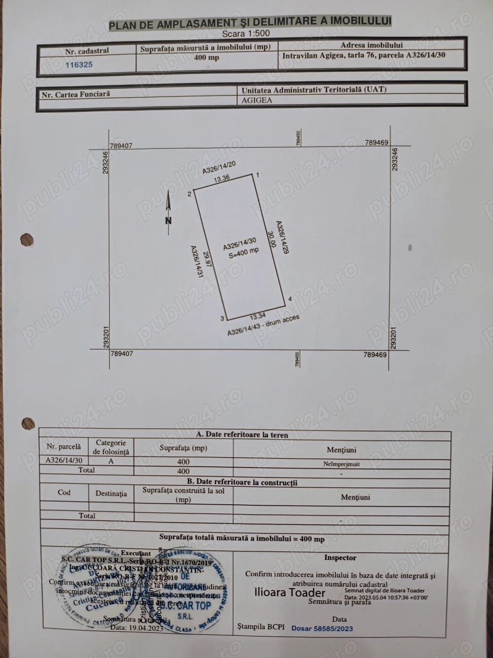 Teren 400mp Agigea de vanzare