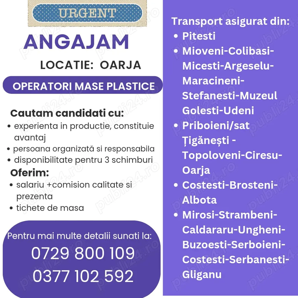 Operatori mase plastice - OARJA, JUD. ARGES