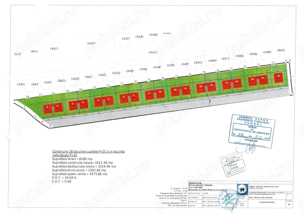 Tunari - Tarla 30, teren intravilan in suprafata de 8.190 mp. cu deschidere de 32 m.