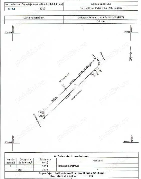 Vad teren agricol Com Danicei sat Ciresu jud Valcea 3010mp la 4lei  mp