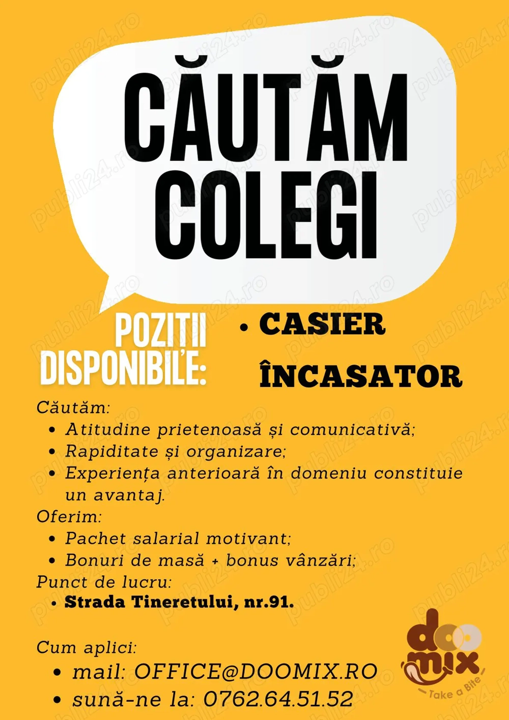 Angajam Casier Încasator - Doomix Tineretului (Militari Residence)