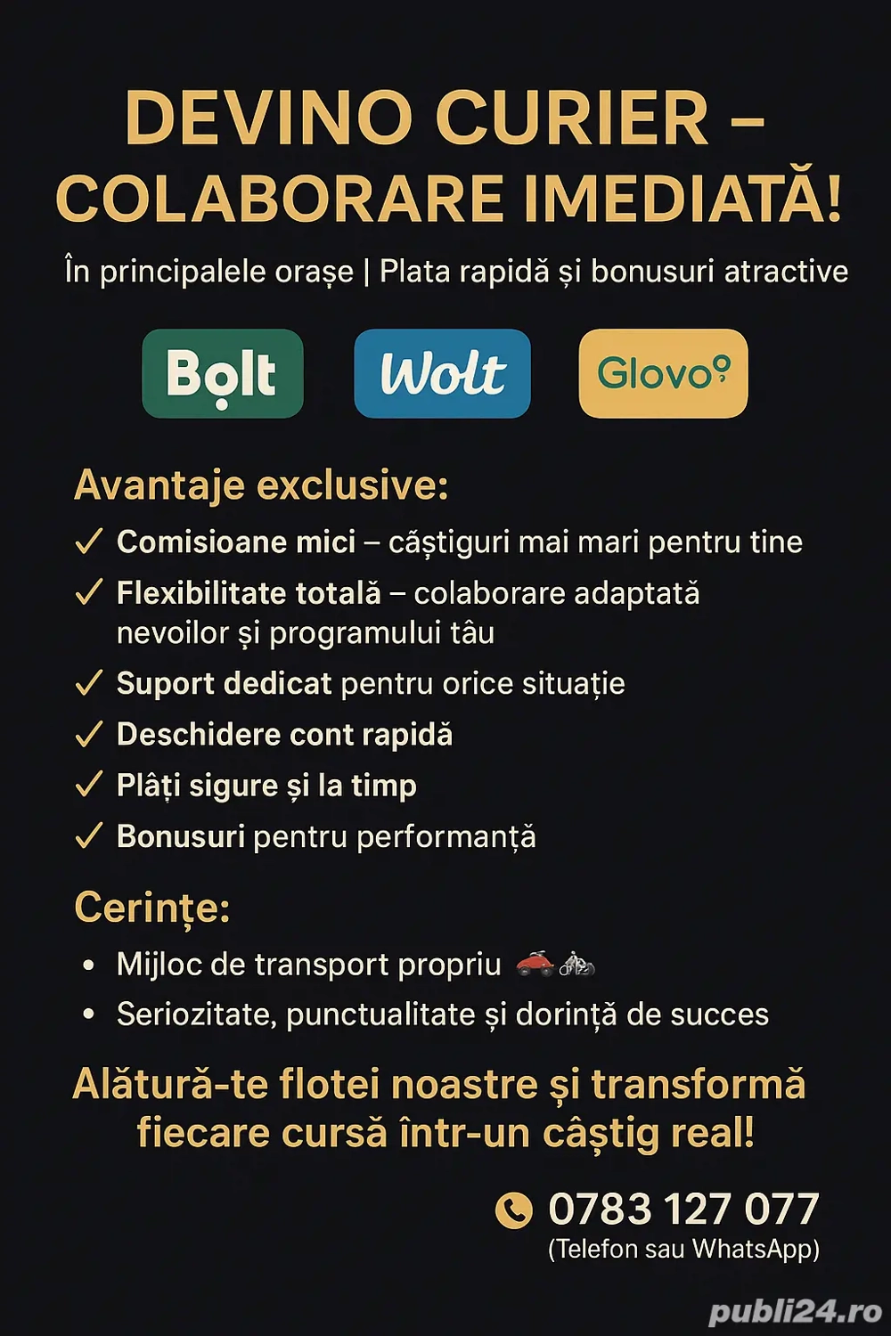 Angajăm curieri! Câștiguri mari + program flexibil
