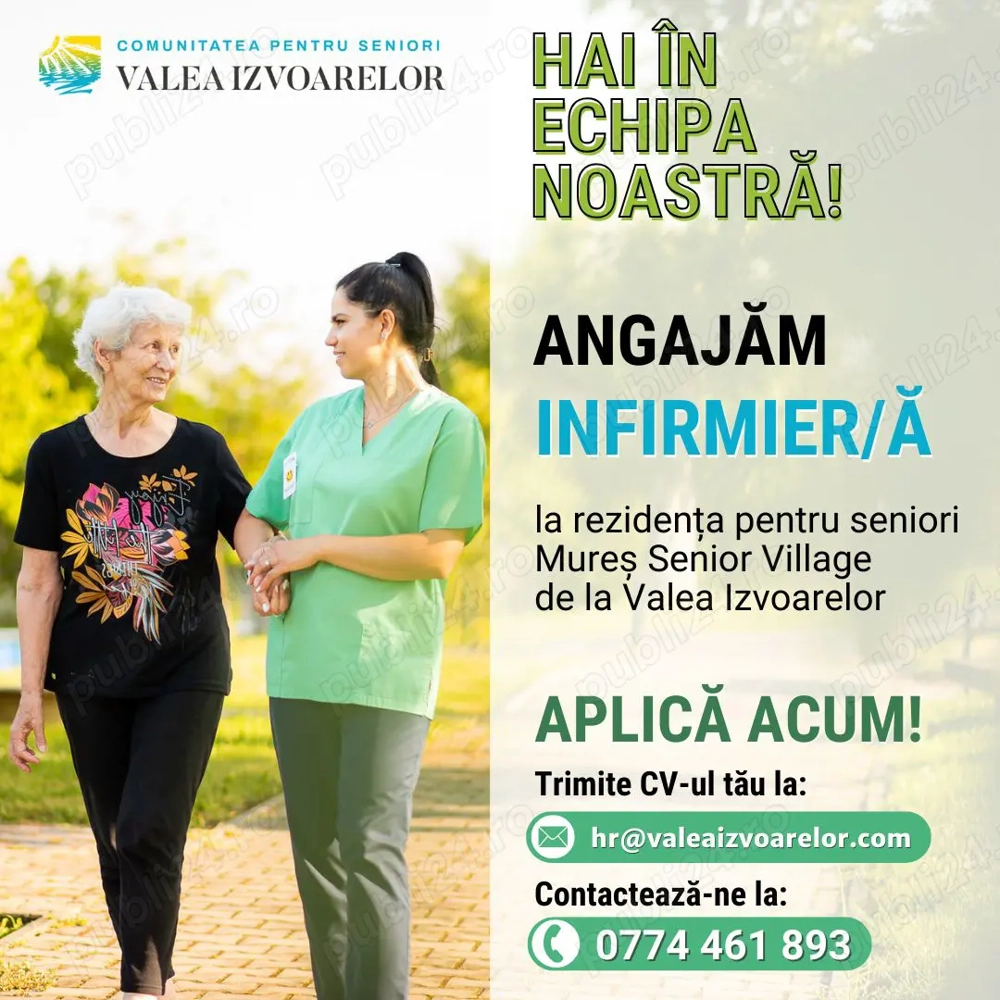 Angajăm infirmieră la Mureș Senior Village, rezidența pentru seniori din Valea Izvoarelor!
