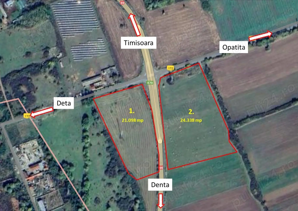 Teren intravilan la Deta 21.098 m  + 24.338 m , la centura orasului, intersectia spre Opatita