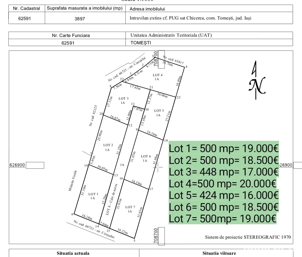 Teren intravilan 500 mp   Tomești, Chicerea   utilități, parcelat