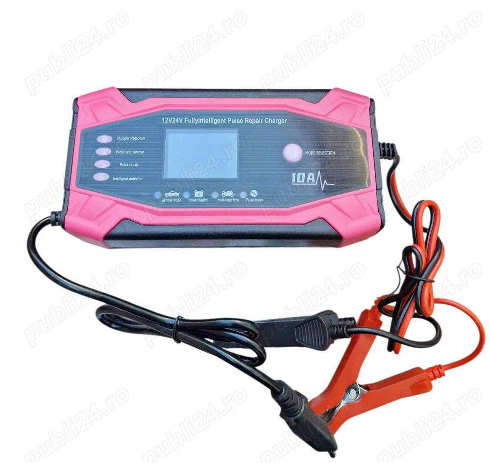 Incarcator Inteligent Baterie Auto 12V/24V 10A – Pulse Repair, Display LCD,