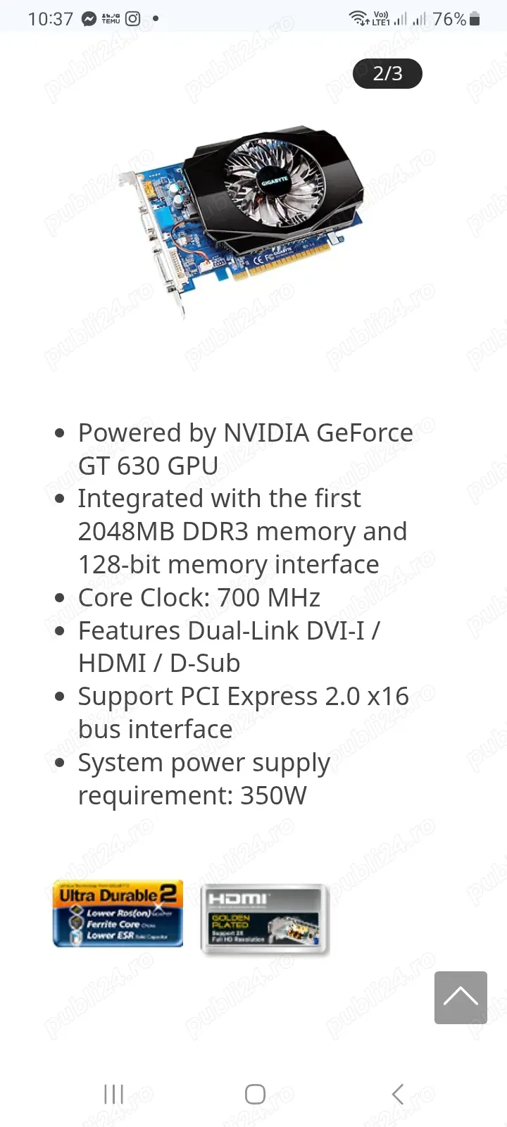 Placă grafică gigabyte 2G 