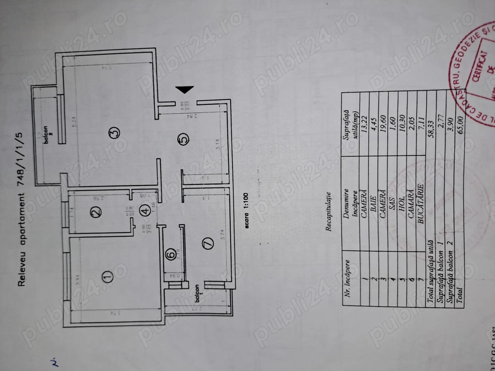 PF , apartament 2 CD , 65mp , et. 1