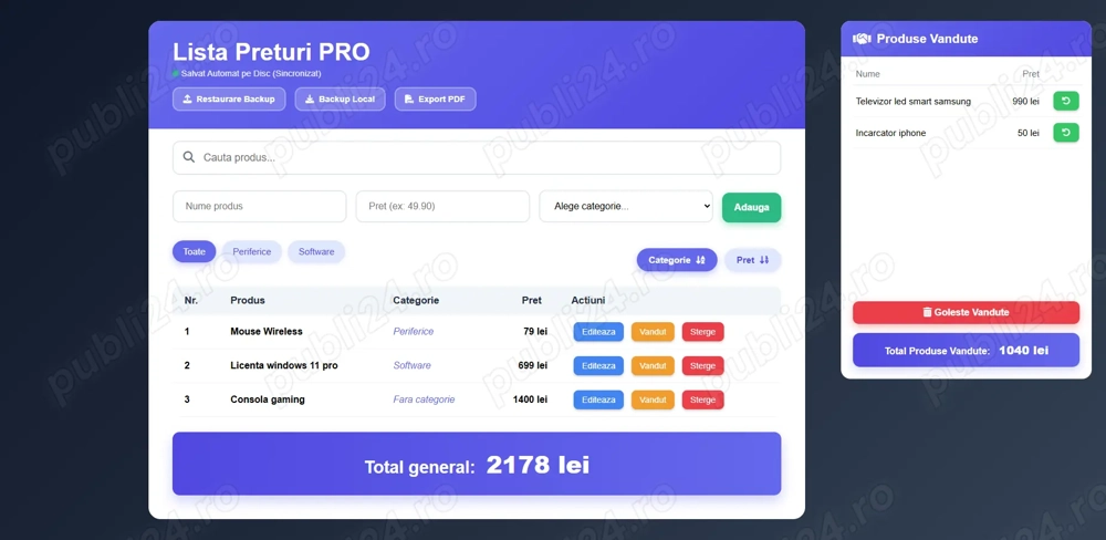 Program Simplu de Gestiune Marfa si Stock   Lista Produse si Pret