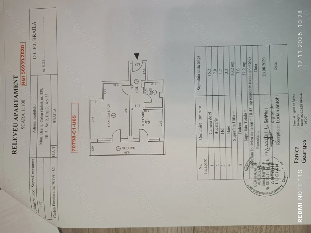 Vand apartament o camera 37 mp