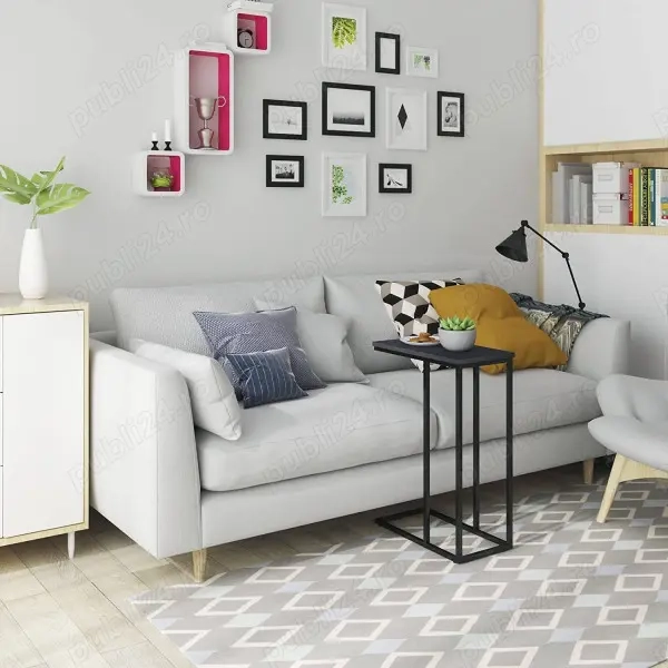 Masuta laterala, masuta de cafea, noptiera, cadru din metal,  blat din lemn.