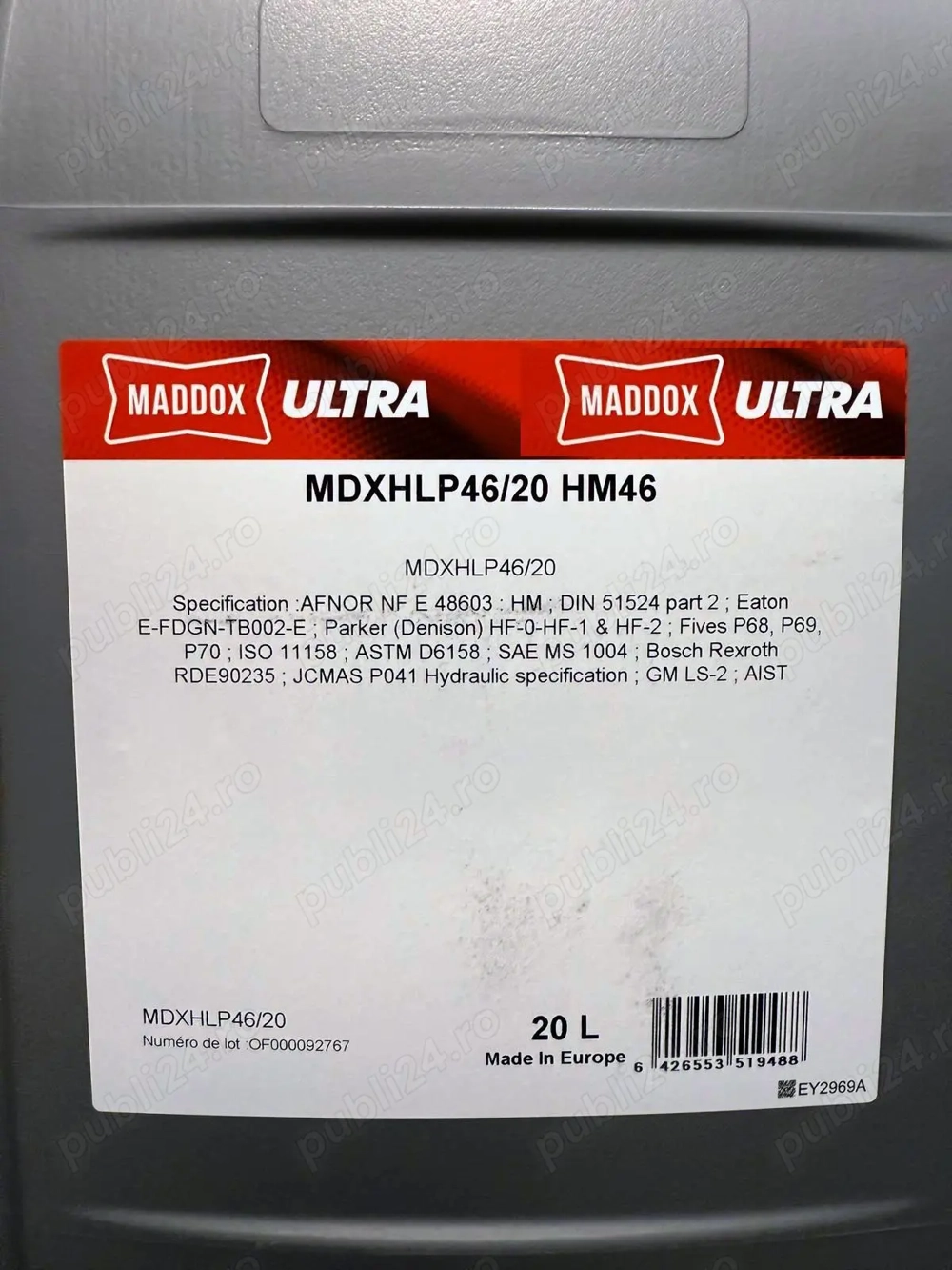 Ulei hidraulic H46 si HLP 46 la bidoane de 20 de litri, in magazinul de piese auto din Otopeni