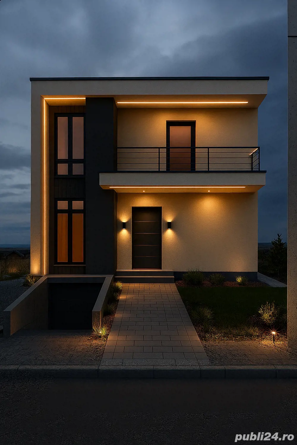 casa individuala moderna D+P+1 cu garaj la demisol 