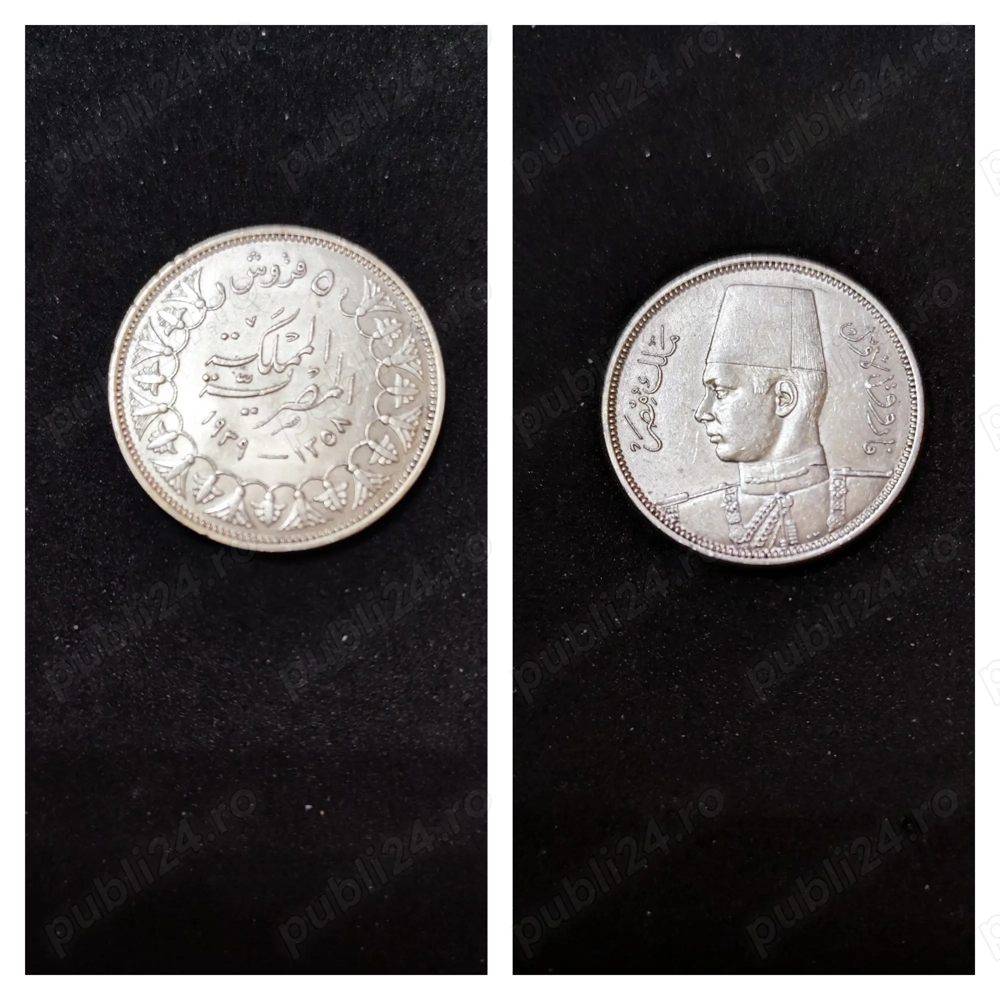 Moneda argint 5 Qirsh (Piastres), EGIPT, 1939