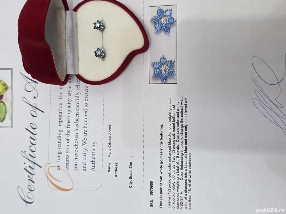 Cercei din aur cu diamante,perle,safire